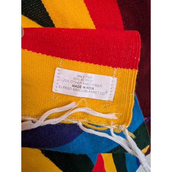 Vtg Pueblo Blanket Striped Bright Rainbow El Paso Saddle Blanket Co 57x81 - Picture 8 of 8